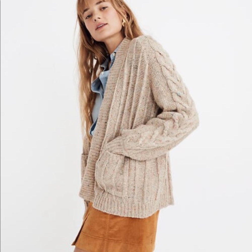 Madewell Bubble-Sleeve Cableknit Cardigan Sweater